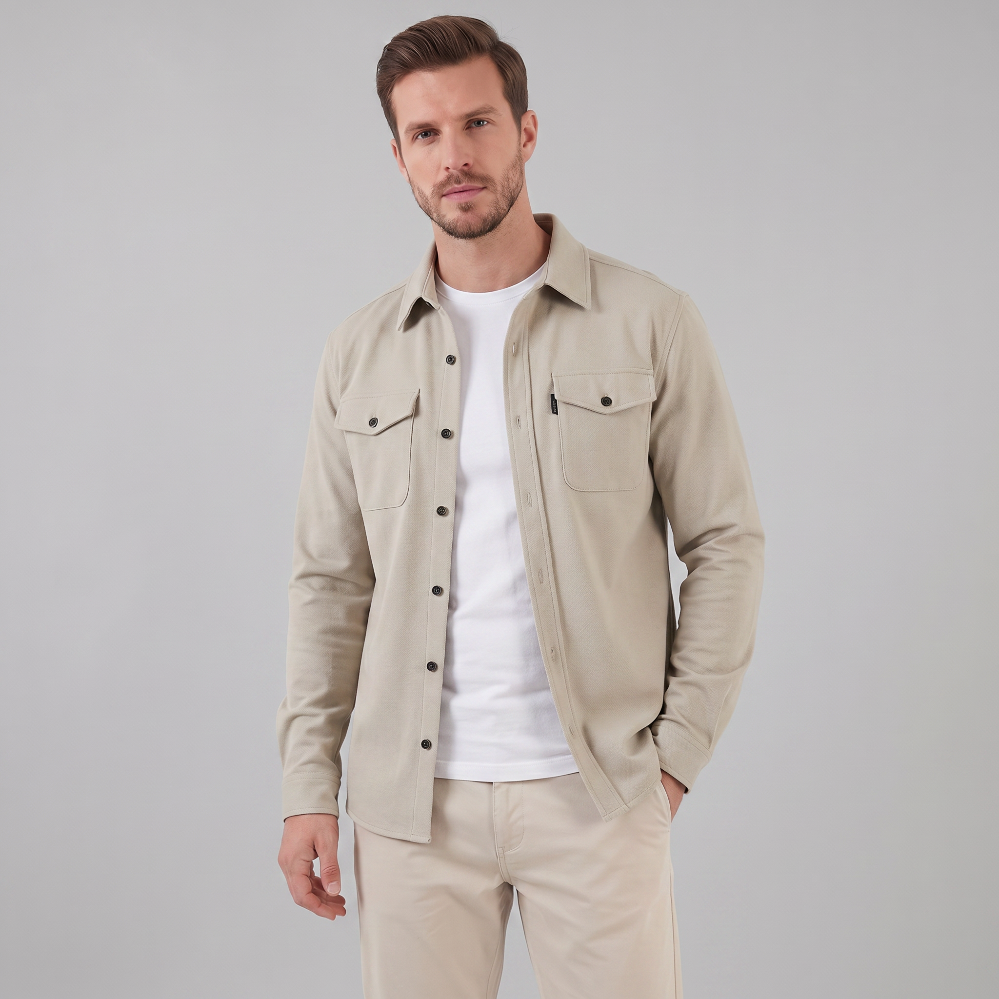 Herren Overshirt Mit Zwei Brusttaschen Slim Fit