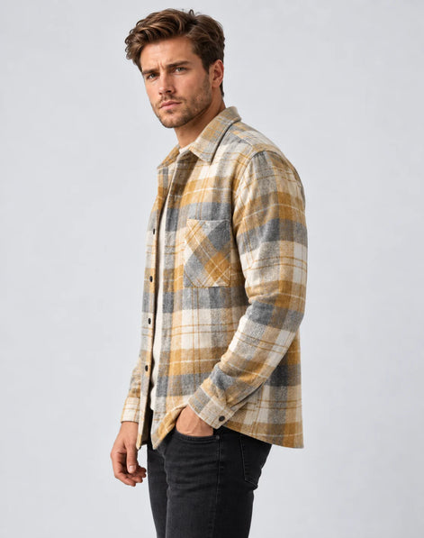 Herren Overshirt mit Karomuster für Lagenlook im Herbst