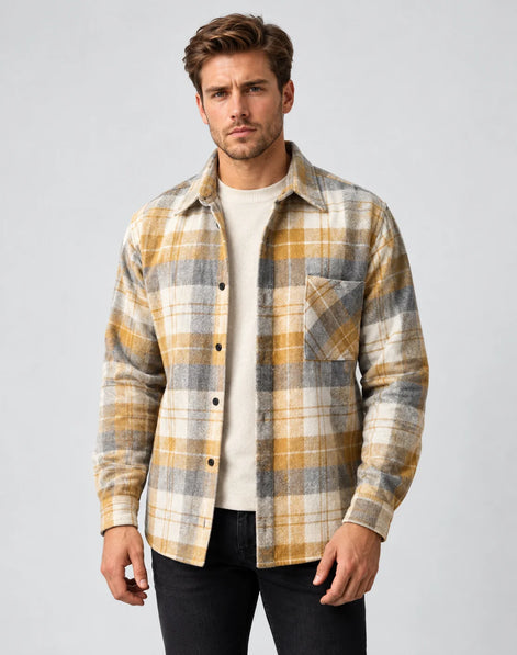 Herren Overshirt mit Karomuster für Lagenlook im Herbst
