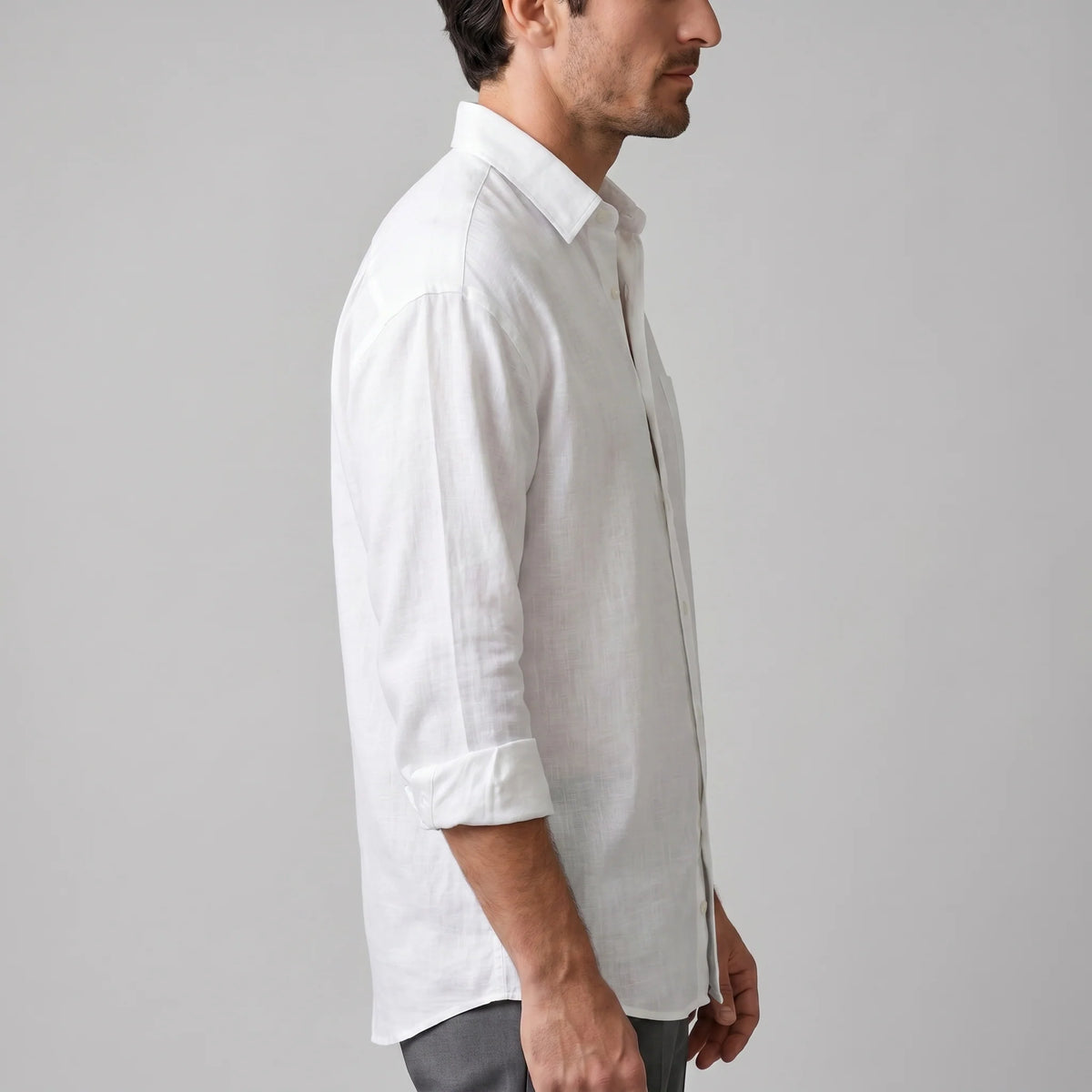 Herren Oversize Langarmhemd mit Spitzkragen