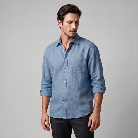 Herren Oversize Langarmhemd mit Spitzkragen