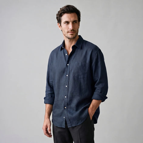 Herren Oversize Langarmhemd mit Spitzkragen