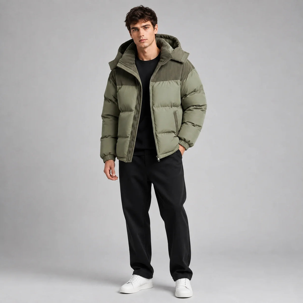Herren Oversized Steppjacke mit Kapuze