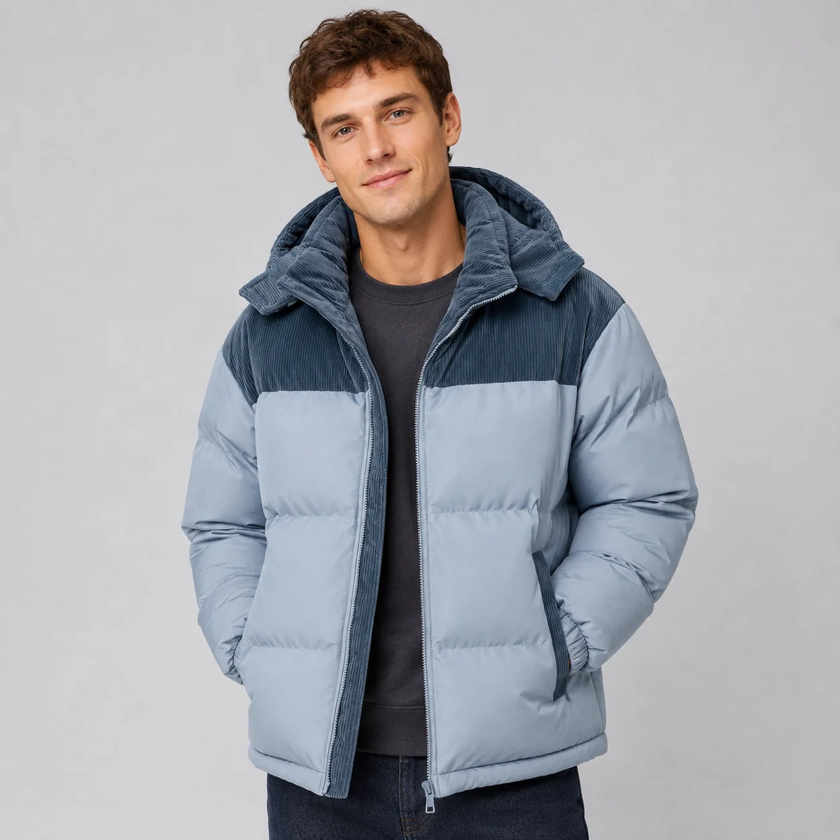 Herren Oversized Steppjacke mit Kapuze