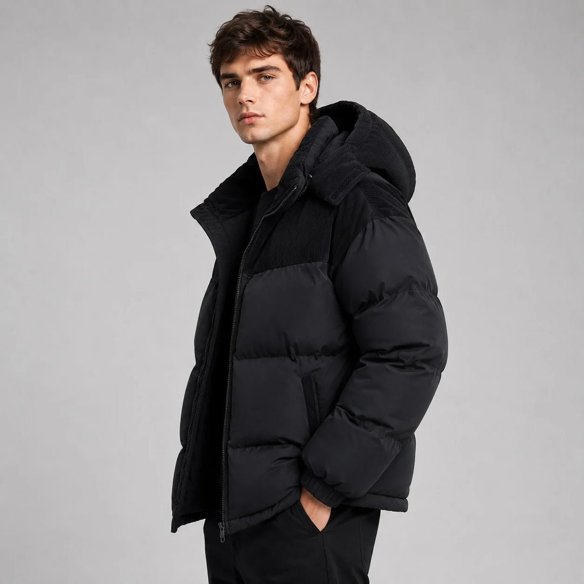 Herren Oversized Steppjacke mit Kapuze Wintermantel