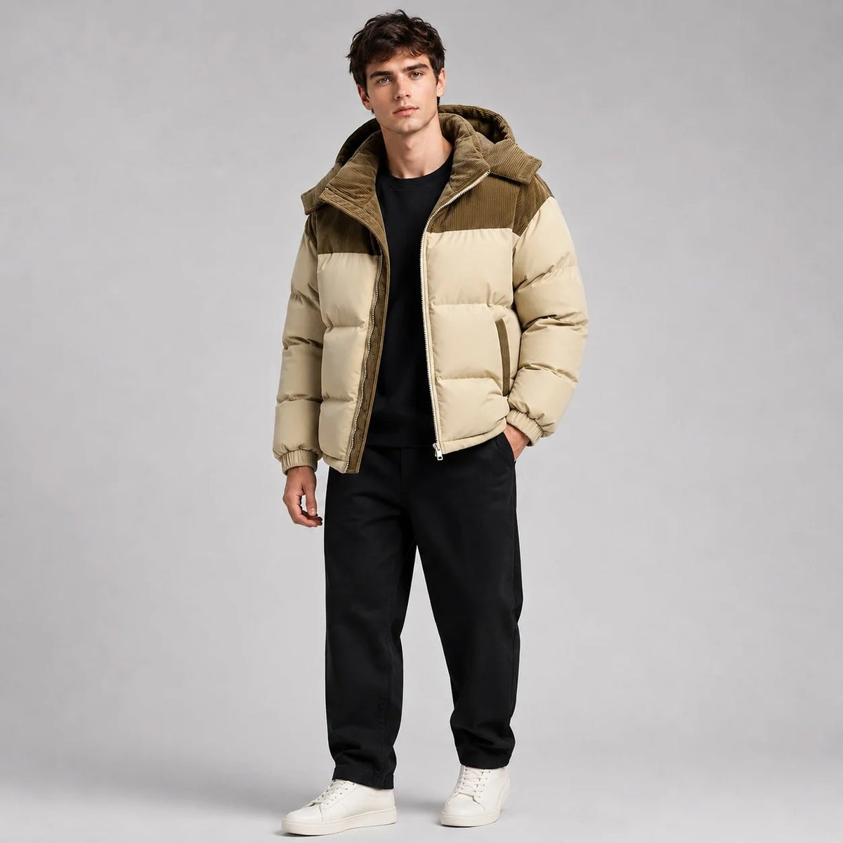Herren Oversized Steppjacke mit Kapuze Wintermantel