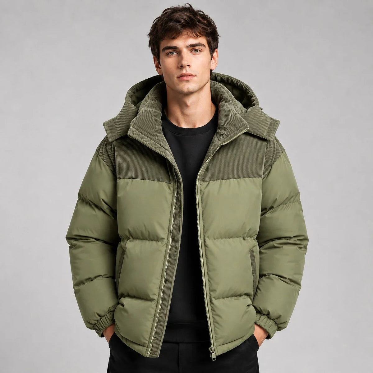 Herren Oversized Steppjacke mit Kapuze Wintermantel