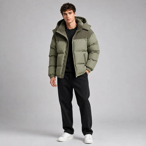 Herren Oversized Steppjacke mit Kapuze Wintermantel