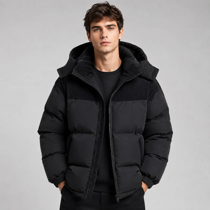 Herren Oversized Steppjacke mit Kapuze Wintermantel