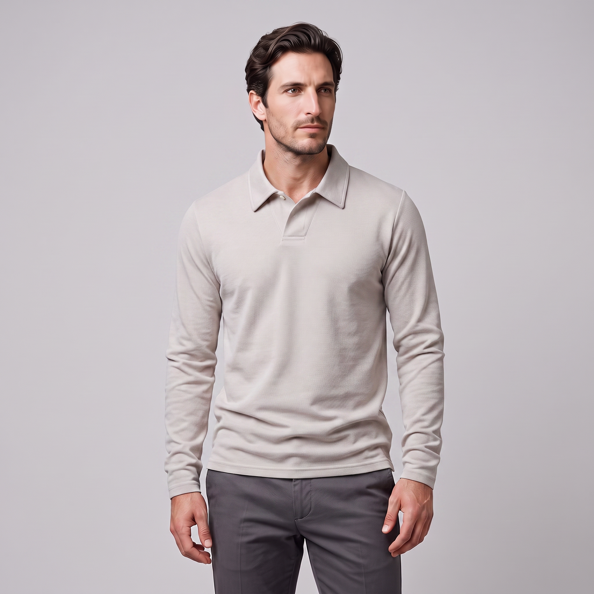 Herren Piqué-Poloshirt mit langen Ärmeln