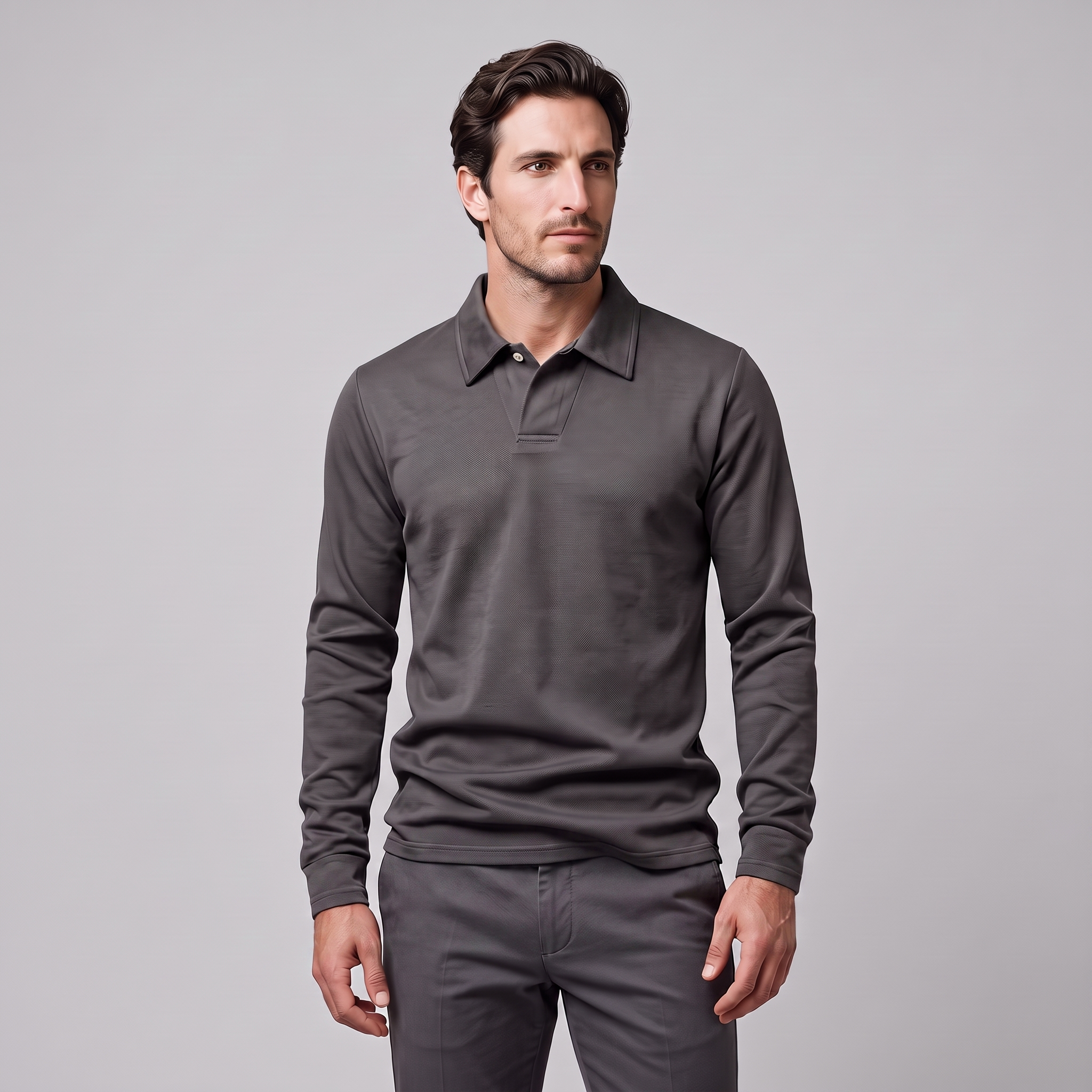 Herren Piqué-Poloshirt mit langen Ärmeln
