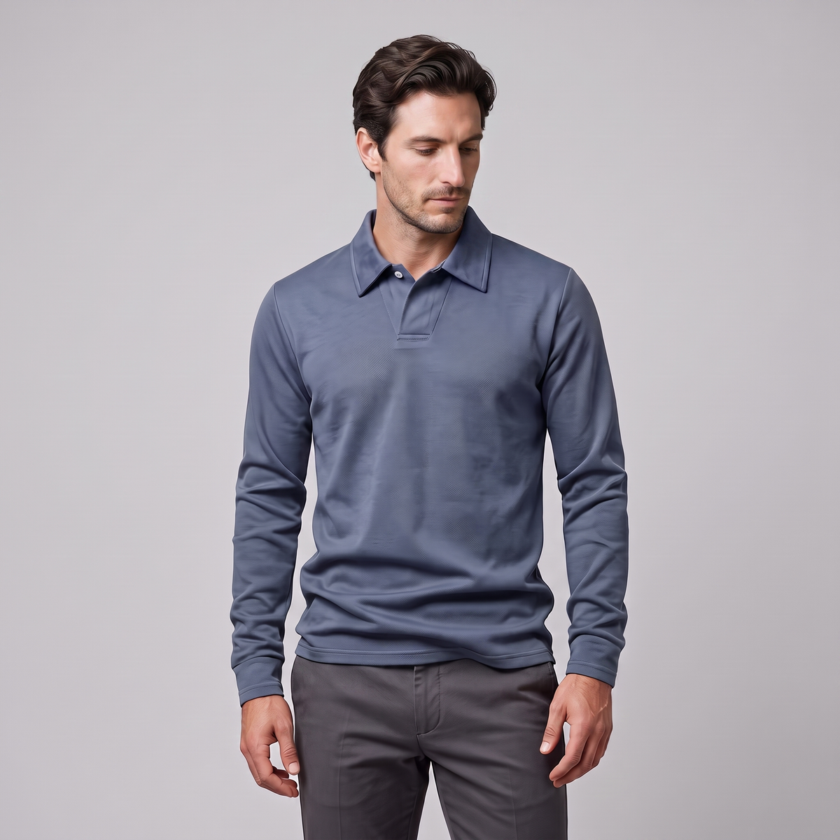 Herren Piqué-Poloshirt mit langen Ärmeln
