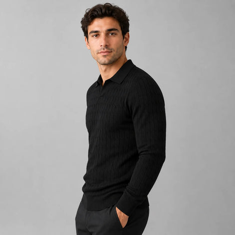 Herren Polo Pullover mit Kontrastkragen und weiter Passform