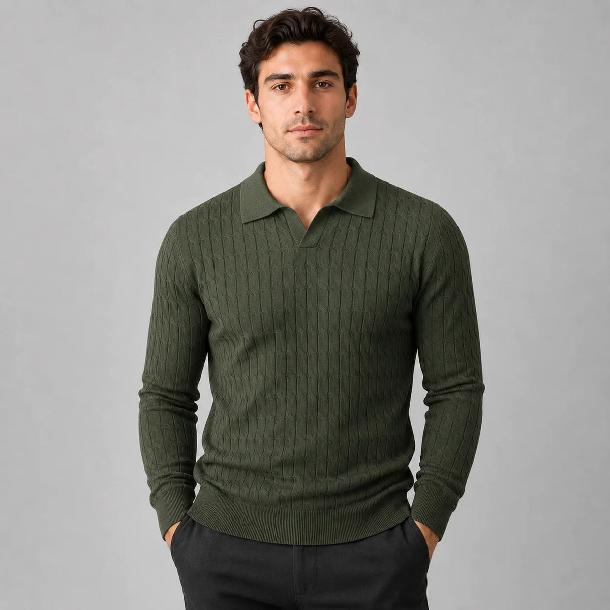 Herren Polo Pullover mit Kontrastkragen und weiter Passform