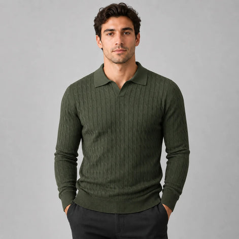 Herren Polo Pullover mit Kontrastkragen und weiter Passform
