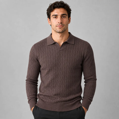 Herren Polo Pullover mit Kontrastkragen und weiter Passform