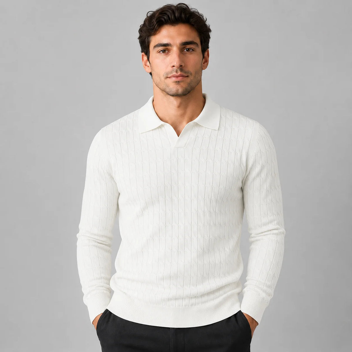 Herren Polo Pullover mit Kontrastkragen und weiter Passform