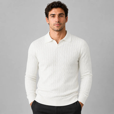 Herren Polo Pullover mit Kontrastkragen und weiter Passform