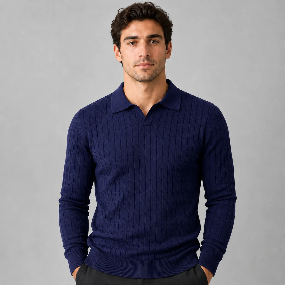 Herren Polo Pullover mit Kontrastkragen und weiter Passform