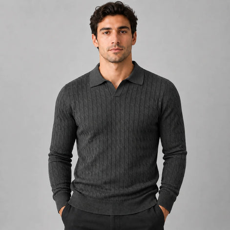 Herren Polo Pullover mit Kontrastkragen und weiter Passform