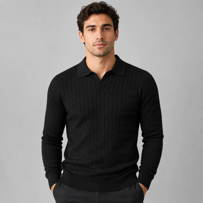 Herren Polo Pullover mit Kontrastkragen und weiter Passform
