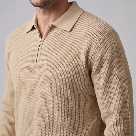 Herren Polo-Pullover mit Rippstruktur und Quarter-Zip