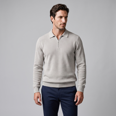Herren Polo-Pullover mit Rippstruktur und Quarter-Zip