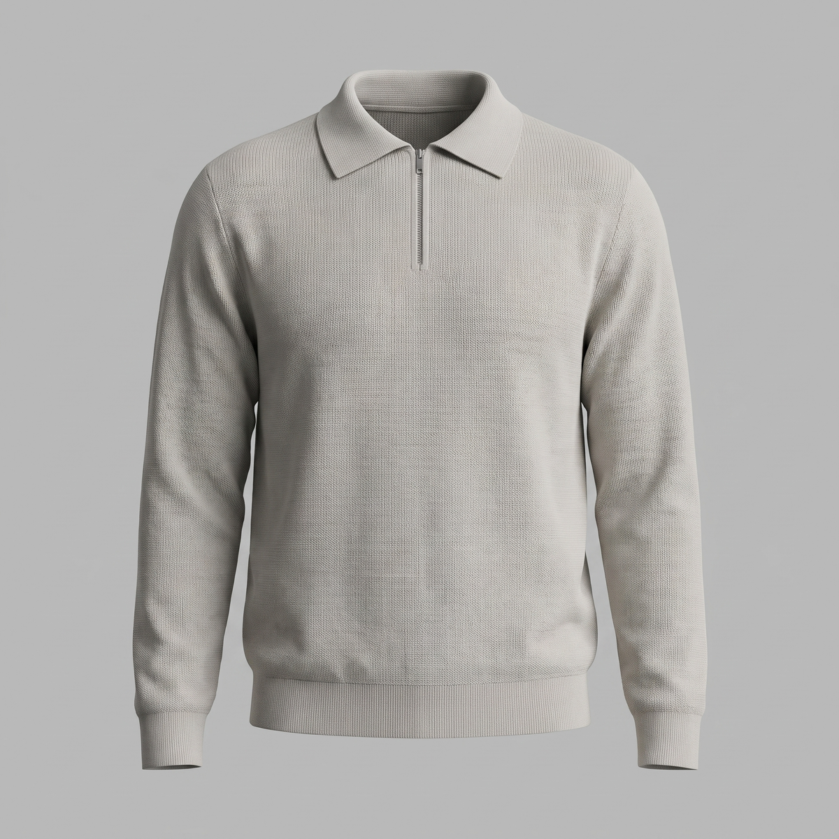 Herren Polo-Pullover mit Rippstruktur und Quarter-Zip