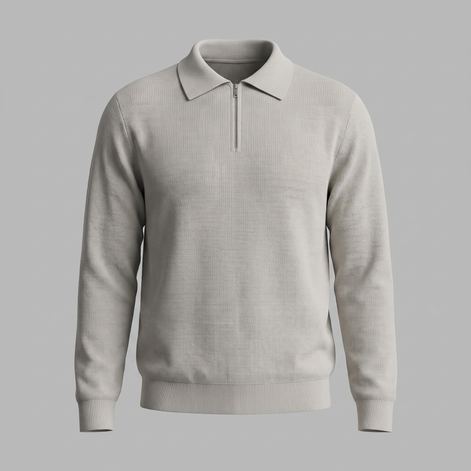 Herren Polo-Pullover mit Rippstruktur und Quarter-Zip
