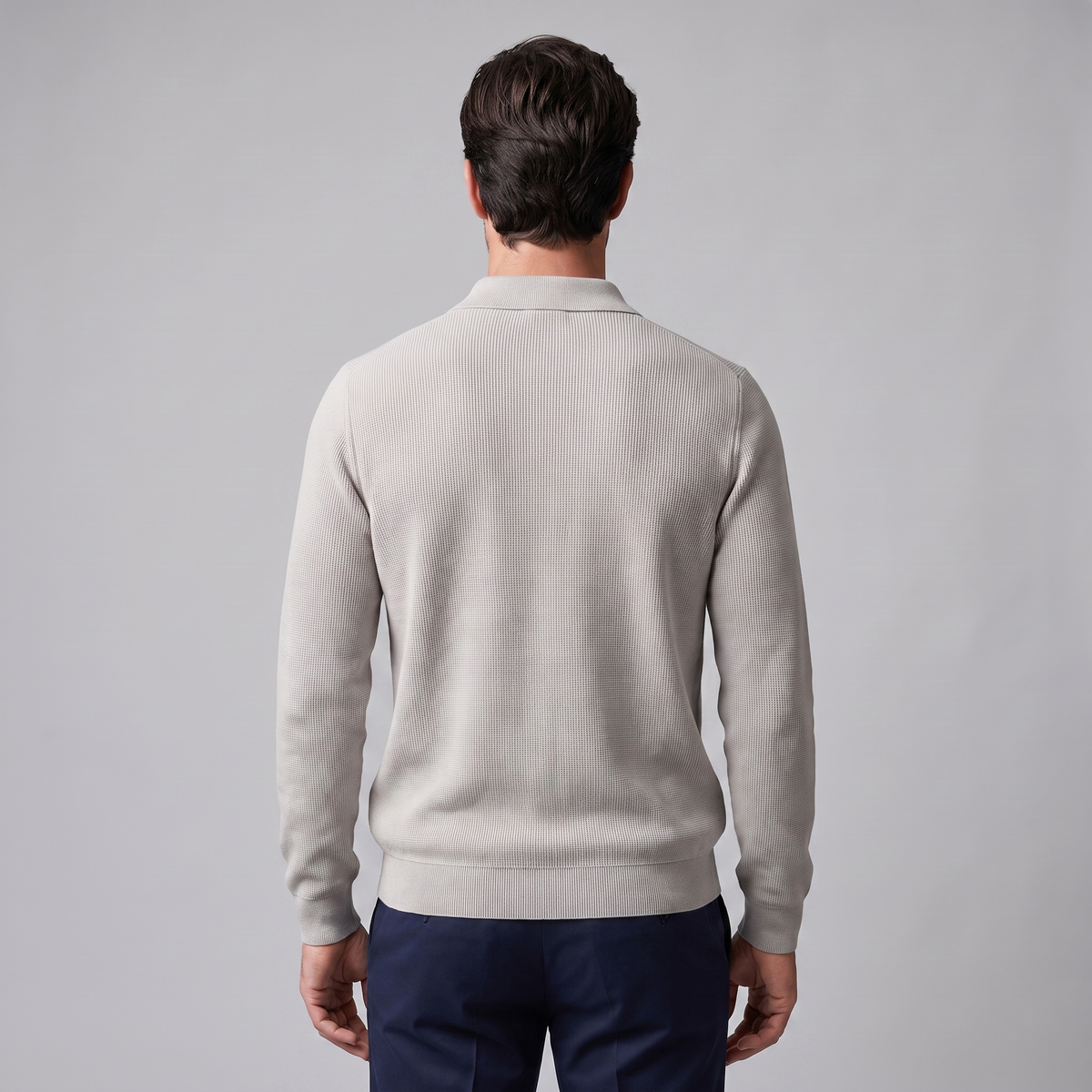 Herren Polo-Pullover mit Rippstruktur und Quarter-Zip