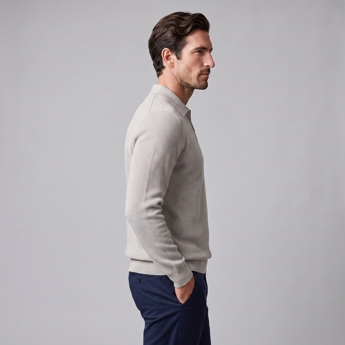 Herren Polo-Pullover mit Rippstruktur und Quarter-Zip