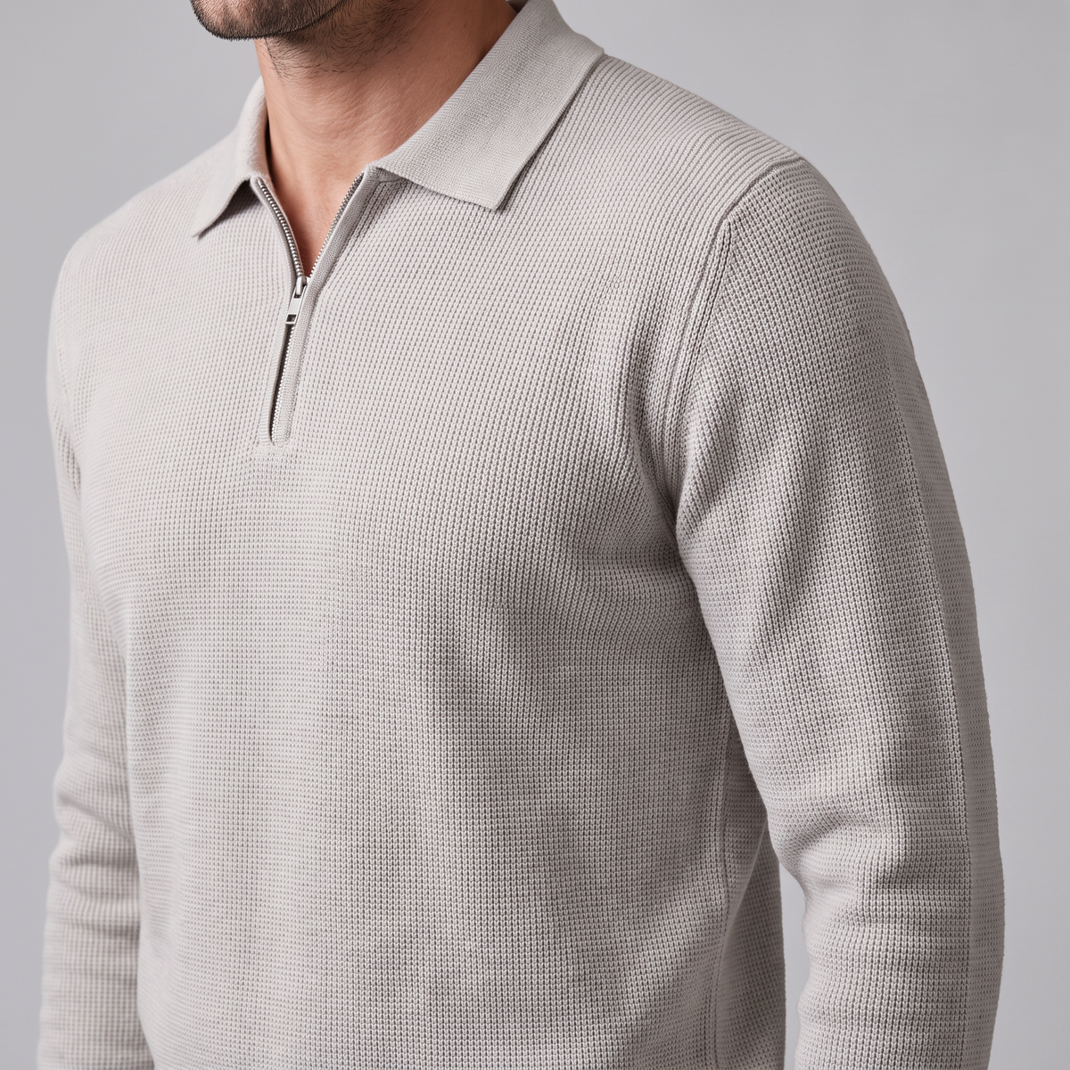 Herren Polo-Pullover mit Rippstruktur und Quarter-Zip