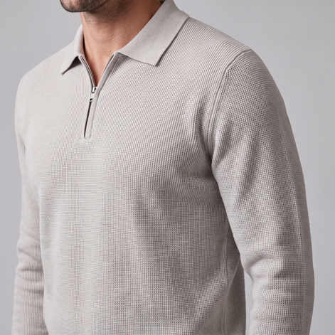 Herren Polo-Pullover mit Rippstruktur und Quarter-Zip