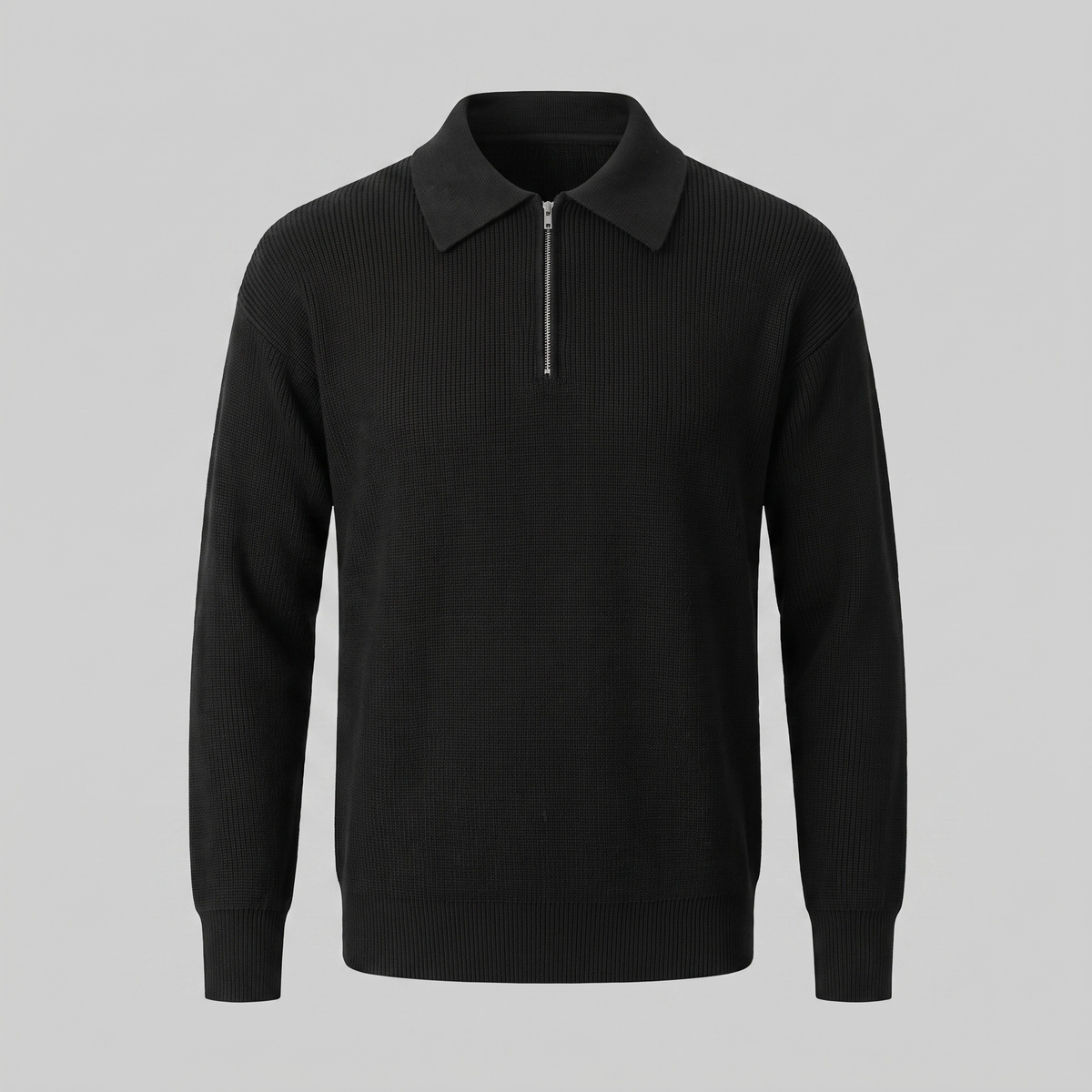 Herren Polo-Pullover mit Rippstruktur und Quarter-Zip