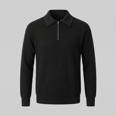 Herren Polo-Pullover mit Rippstruktur und Quarter-Zip