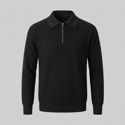 Herren Polo-Pullover mit Rippstruktur und Quarter-Zip