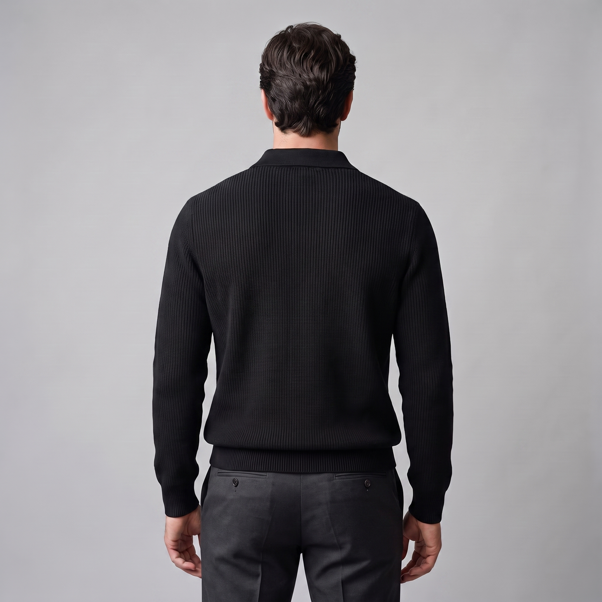 Herren Polo-Pullover mit Rippstruktur und Quarter-Zip