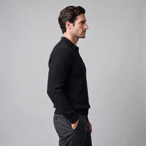 Herren Polo-Pullover mit Rippstruktur und Quarter-Zip