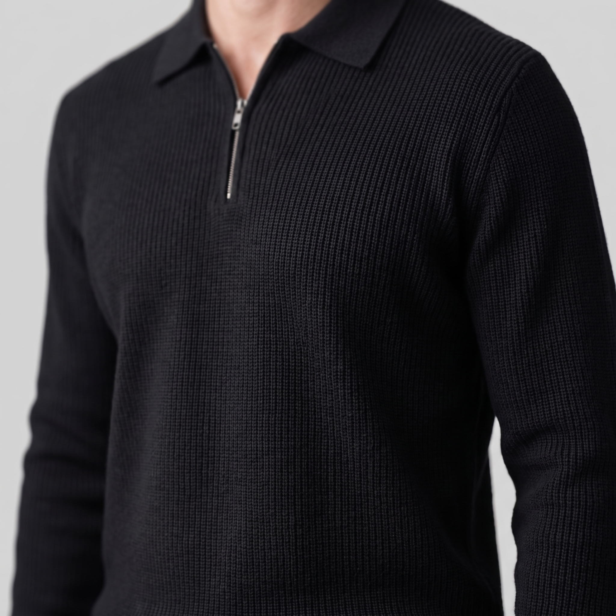 Herren Polo-Pullover mit Rippstruktur und Quarter-Zip