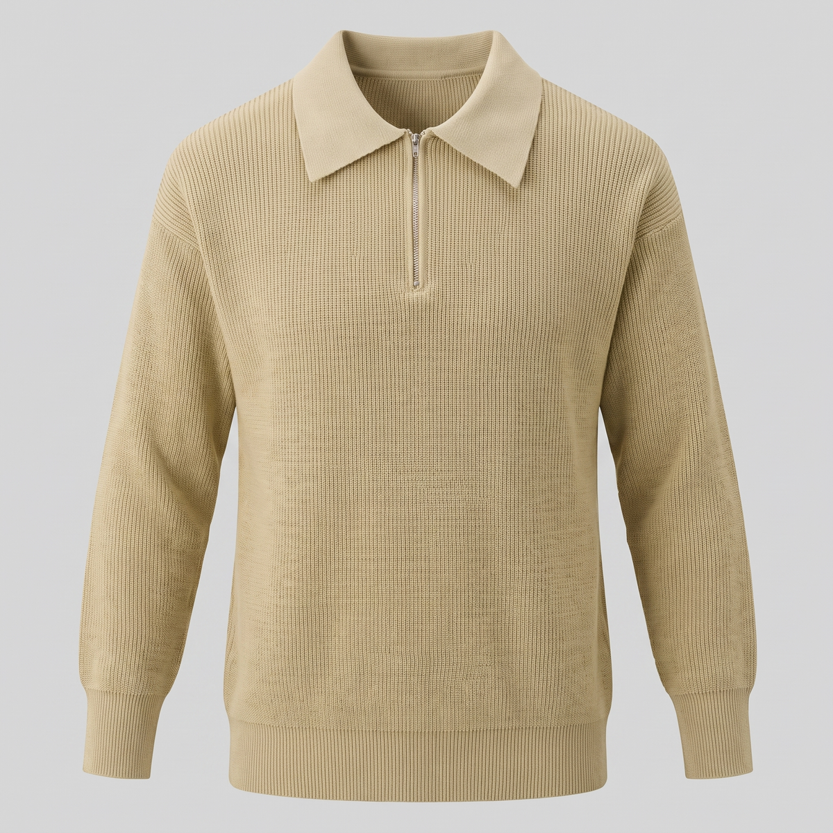 Herren Polo-Pullover mit Rippstruktur und Quarter-Zip