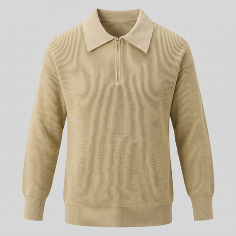 Herren Polo-Pullover mit Rippstruktur und Quarter-Zip