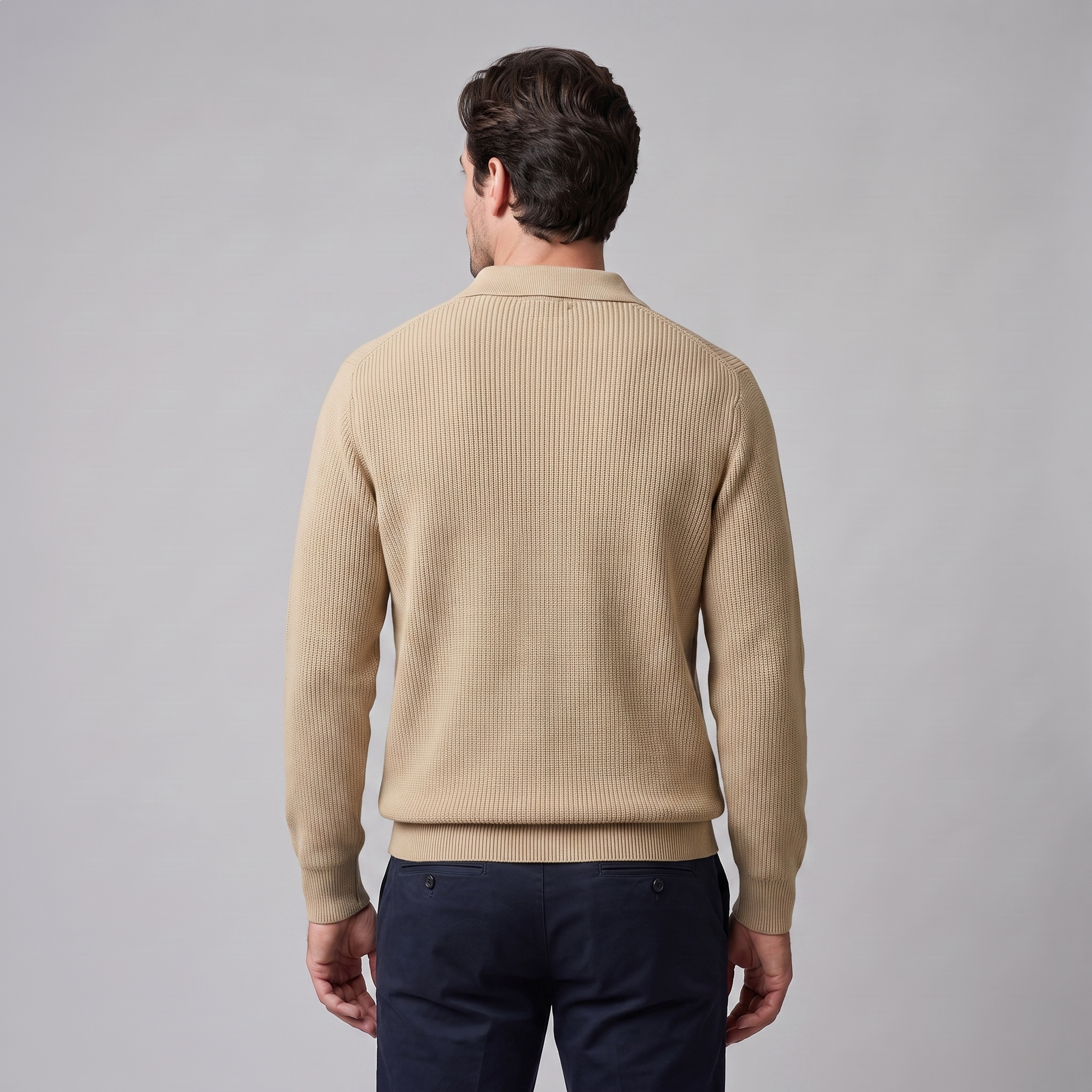 Herren Polo-Pullover mit Rippstruktur und Quarter-Zip