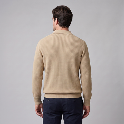 Herren Polo-Pullover mit Rippstruktur und Quarter-Zip