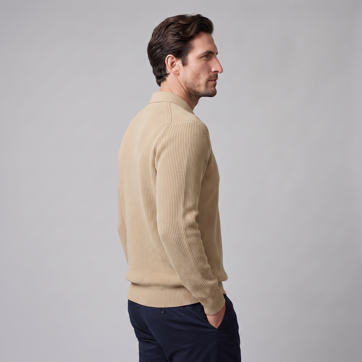 Herren Polo-Pullover mit Rippstruktur und Quarter-Zip