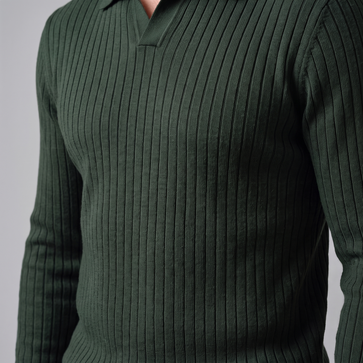 Herren Polo-Pullover mit offenem Kragen und Rippstruktur