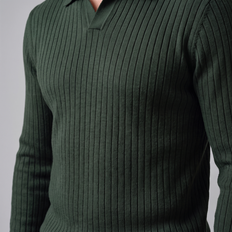 Herren Polo-Pullover mit offenem Kragen und Rippstruktur