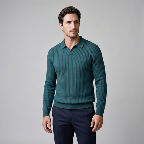 Herren Polo-Pullover mit offenem Kragen und Rippstruktur