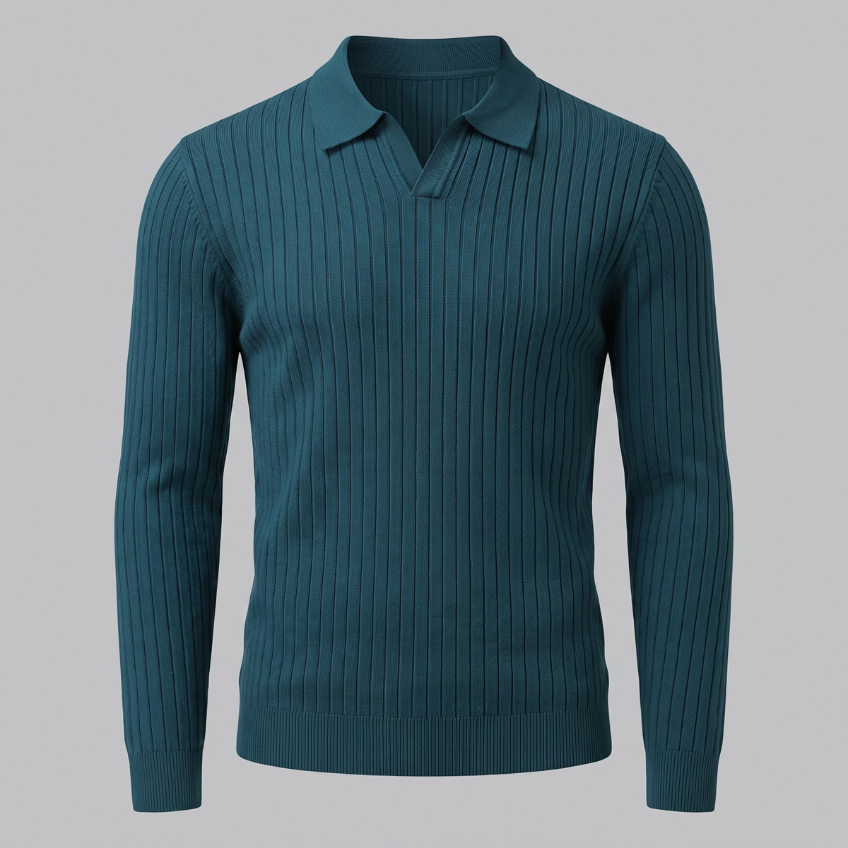 Herren Polo-Pullover mit offenem Kragen und Rippstruktur