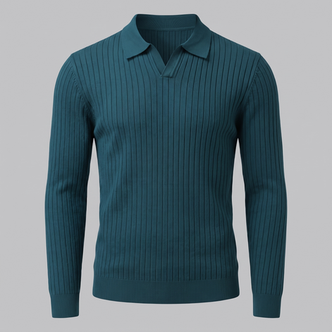 Herren Polo-Pullover mit offenem Kragen und Rippstruktur
