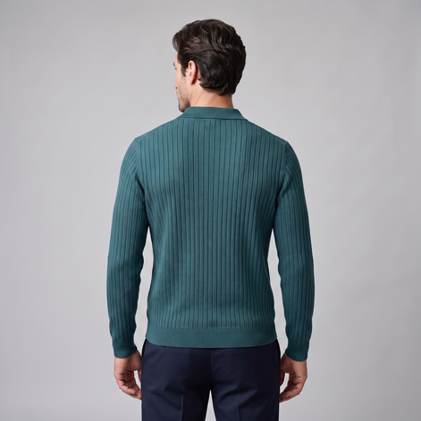 Herren Polo-Pullover mit offenem Kragen und Rippstruktur